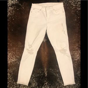 7 For All Mankind Geneveve Cropped Ankle Ripped White Jeans